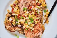 Flaky Seared Salmon with Tender Roasted Cabbage and Sweet Corn Salad
