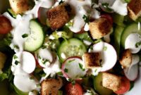 Buttermilk Ranch Romaine Salad with Skillet Croutons