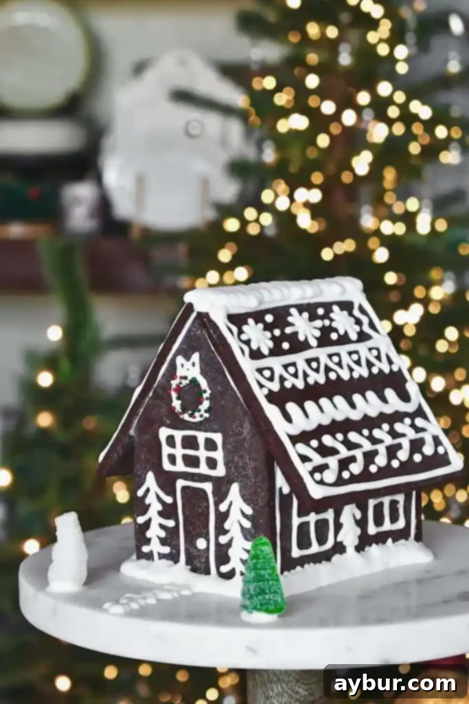 Royal Icing details on a Creative Oreo Cookie "Gingerbread" House