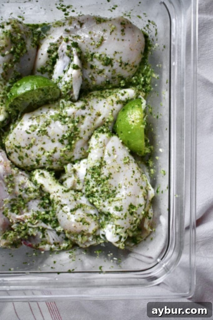 Chicken marinating in lime and sofrito 