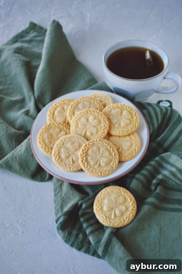 Irish Shortbread cookies next to a cuppa tea ready to be enjoyed!