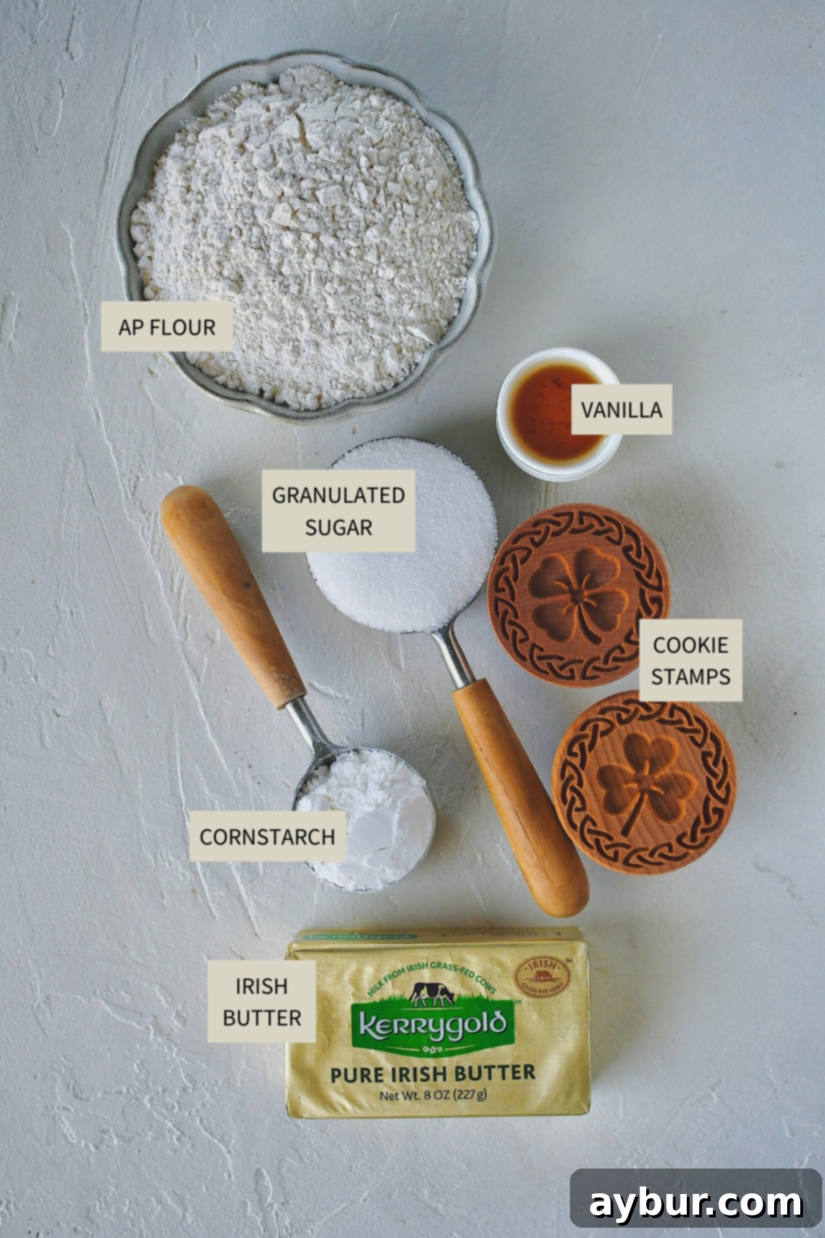 Ingredients needed to make Irish Shortbread Cookies.