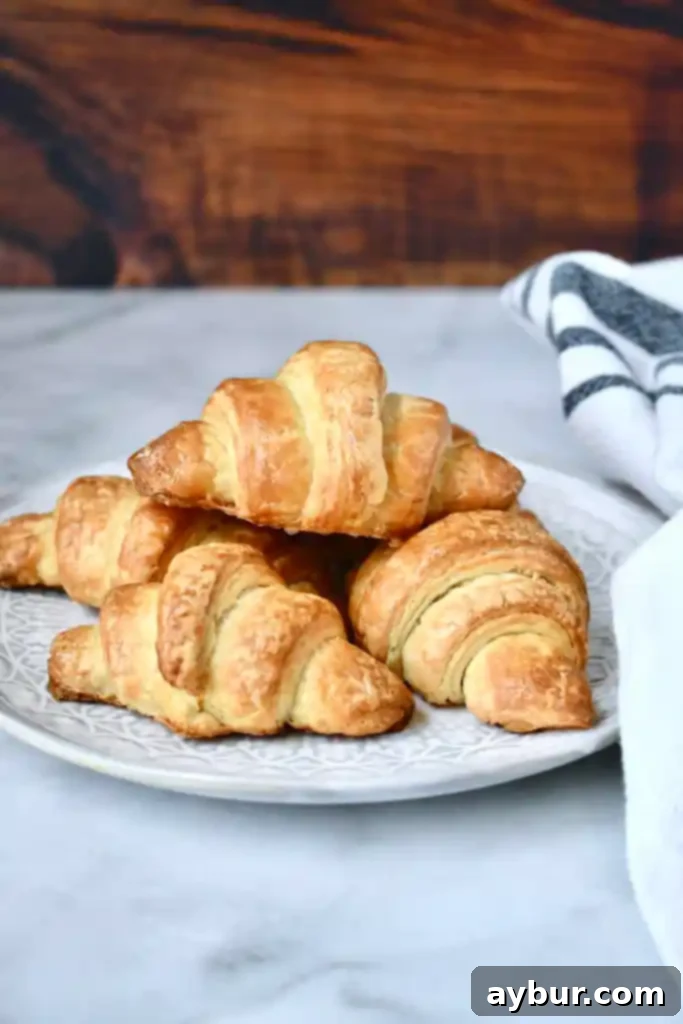 Homemade Bakery Croissants 6 Close-up of baked homemade croissants, showcasing their golden crust and flaky layers