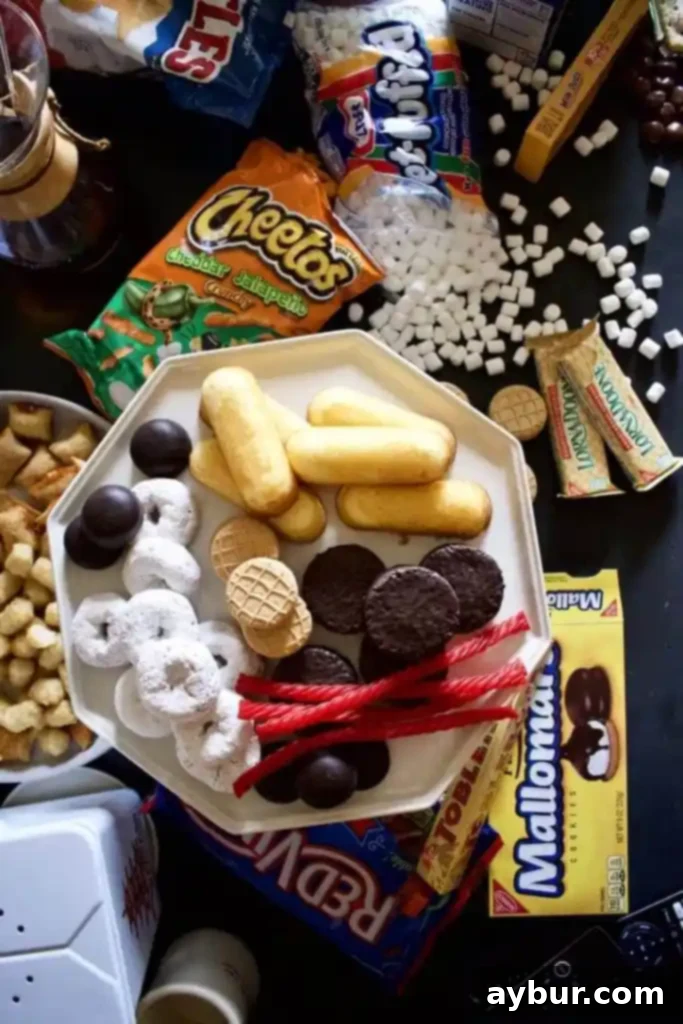 Gilmore Girls Junk Food Spread - A table laden with snacks for a Stars Hollow night
