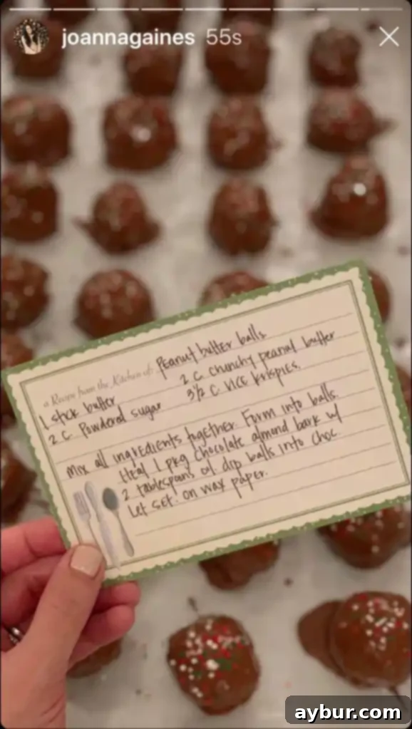 Joanna Gaines shares her recipe for Peanut Butter Balls on her Instagram story.