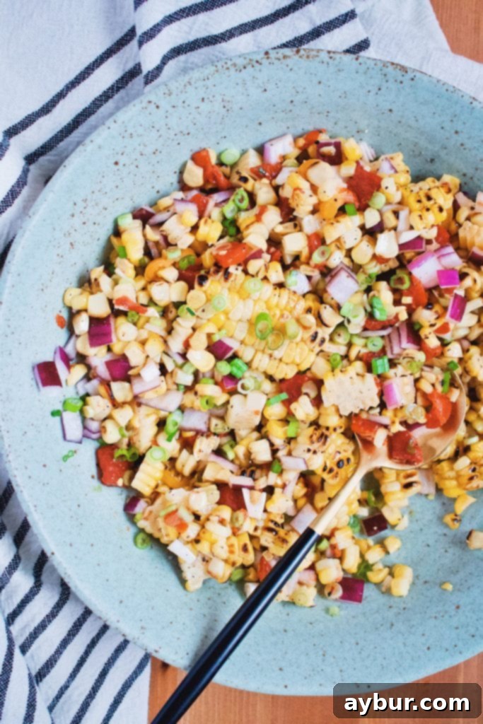 Flaky Seared Salmon with Tender Roasted Cabbage and Sweet Corn Salad 7 Close-up of the vibrant and fresh grilled corn salad ready to serve