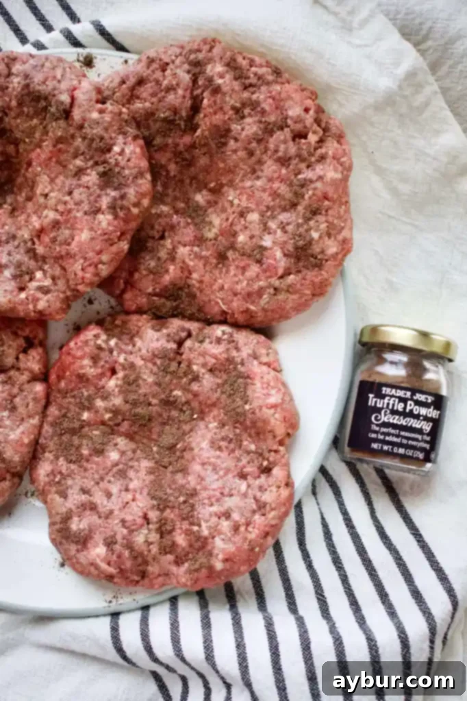 Hamburger Patties seasoned with black truffle powder