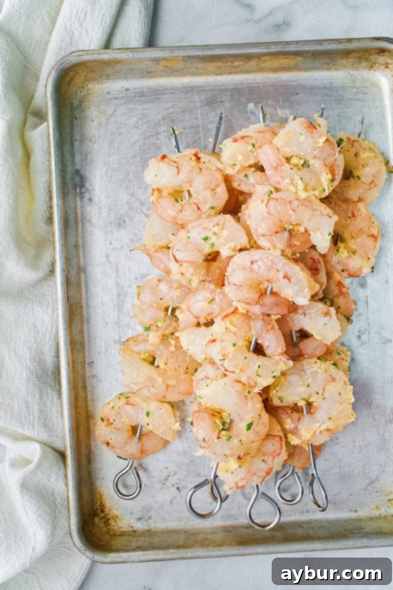 Zesty Lemon Garlic Grilled Shrimp Skewers 5 Argentinian Red Shrimp coated in garlic butter marinade