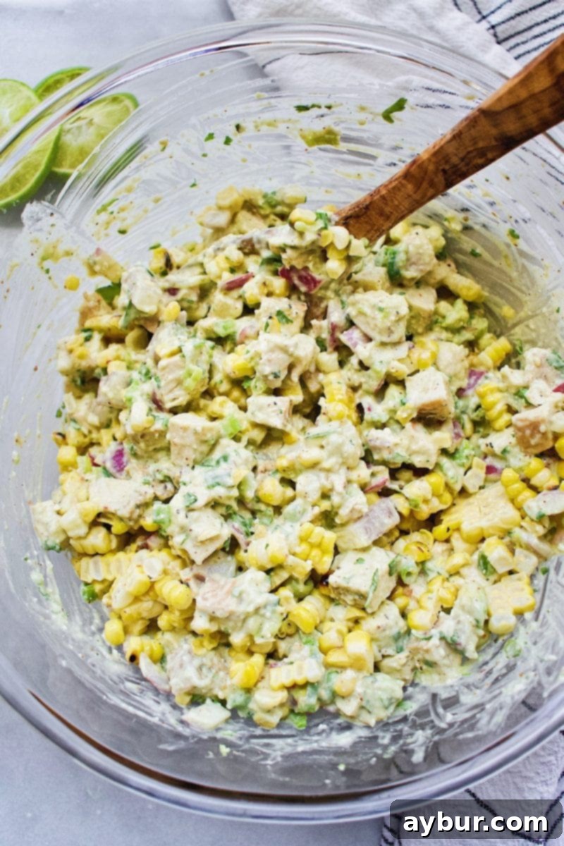Finished Mexican Street Corn Chicken Salad ready to serve