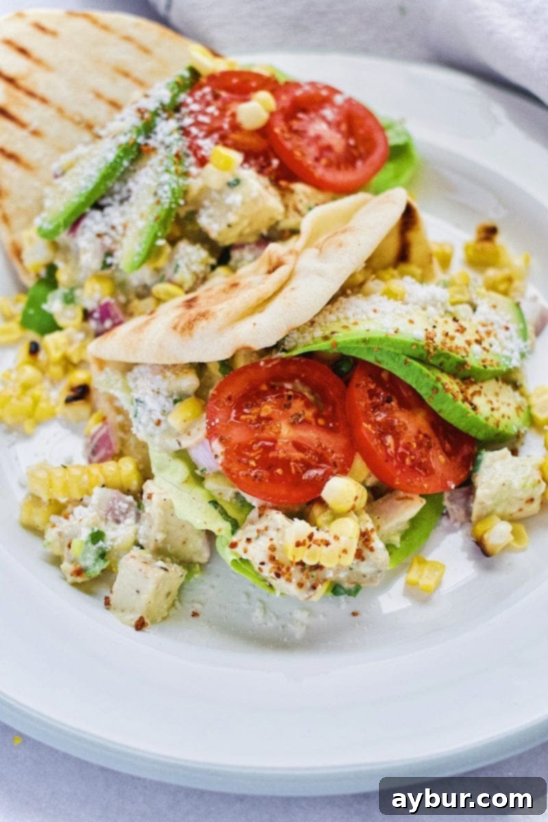 Mexican Street Corn Chicken Salad Sandwich on Naan bread