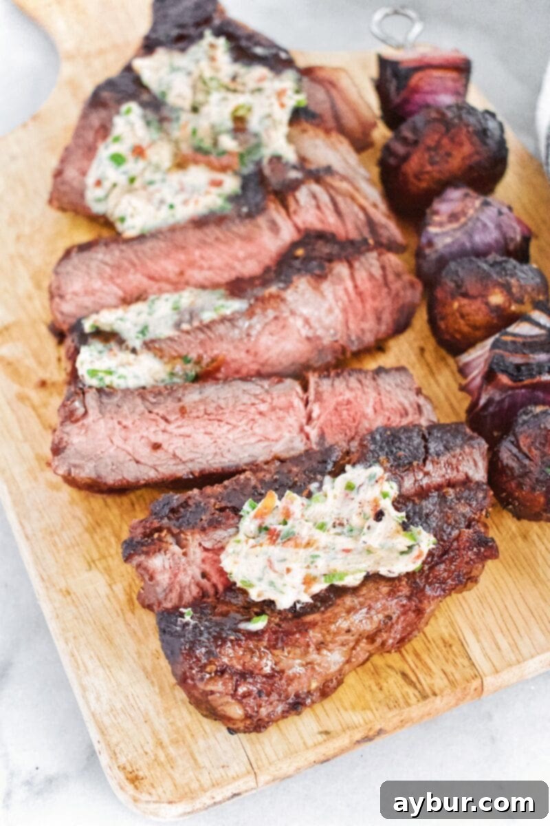 Ribeye Steaks with Herbed Butter and Roasted Rosemary Sweet Potatoes 2 Joanna Gaines recipe for Becki's Herb Butter served on Rib Eye Steak