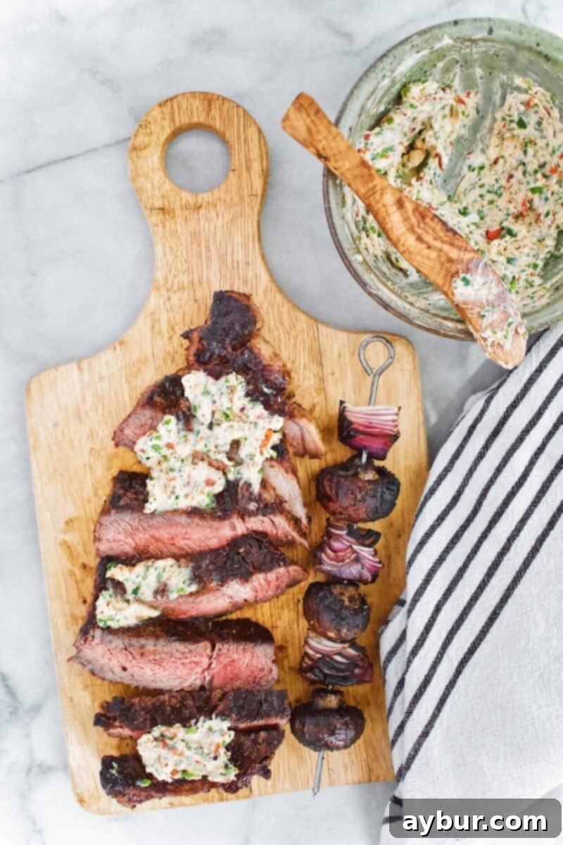 Ribeye Steaks with Herbed Butter and Roasted Rosemary Sweet Potatoes 6 Joanna Gaines recipe for Becki's Herb Butter served on Rib Eye Steak