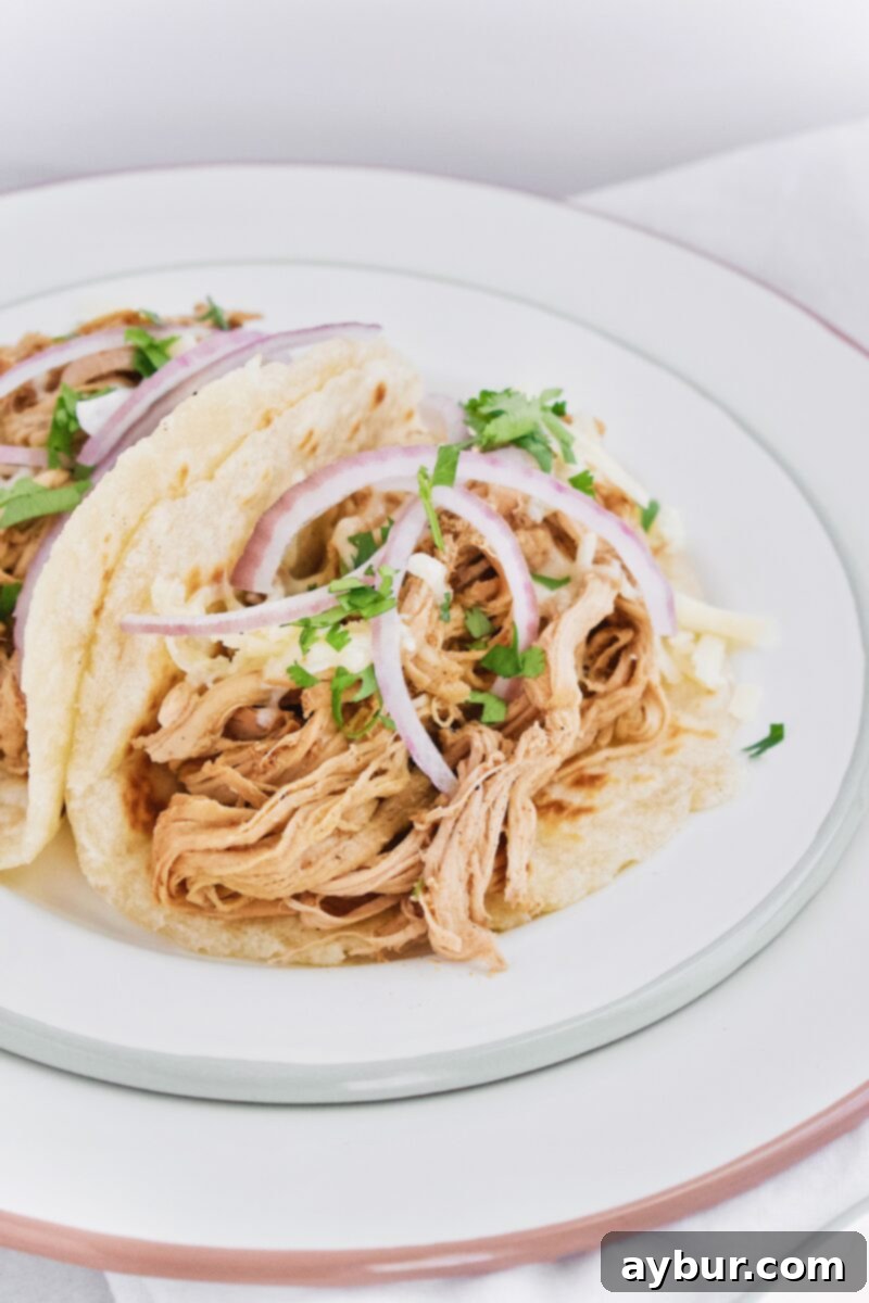 Joanna Gaines recipe for Pulled Pork Street Tacos - A close-up of delicious street tacos served on a wooden board.