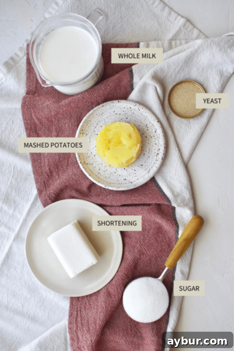 Ingredients for the rich potato-based dough for Pumpkin Spice Sticky Buns
