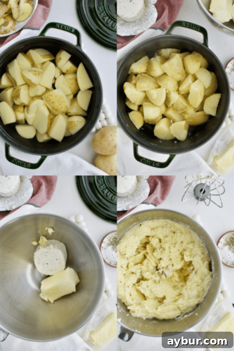 Close-up of fluffy whipped potatoes with butter melting