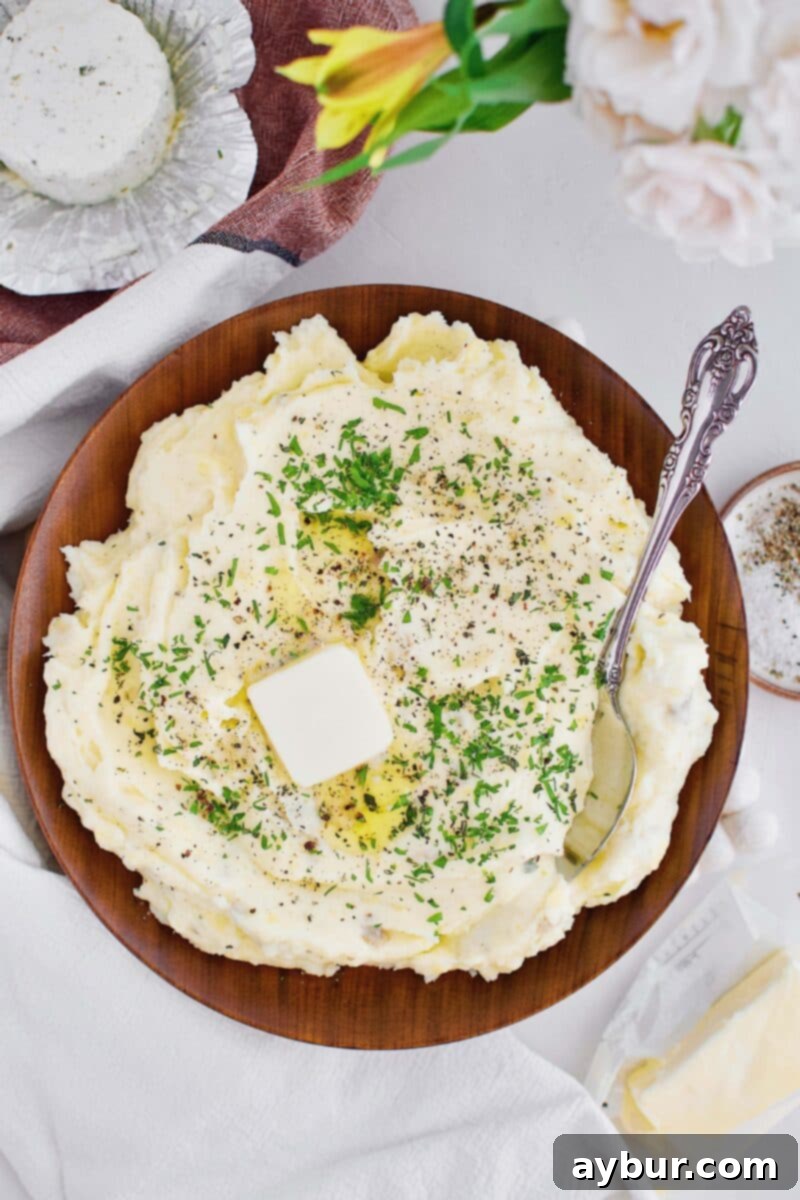 Garnished whipped potatoes ready to be served
