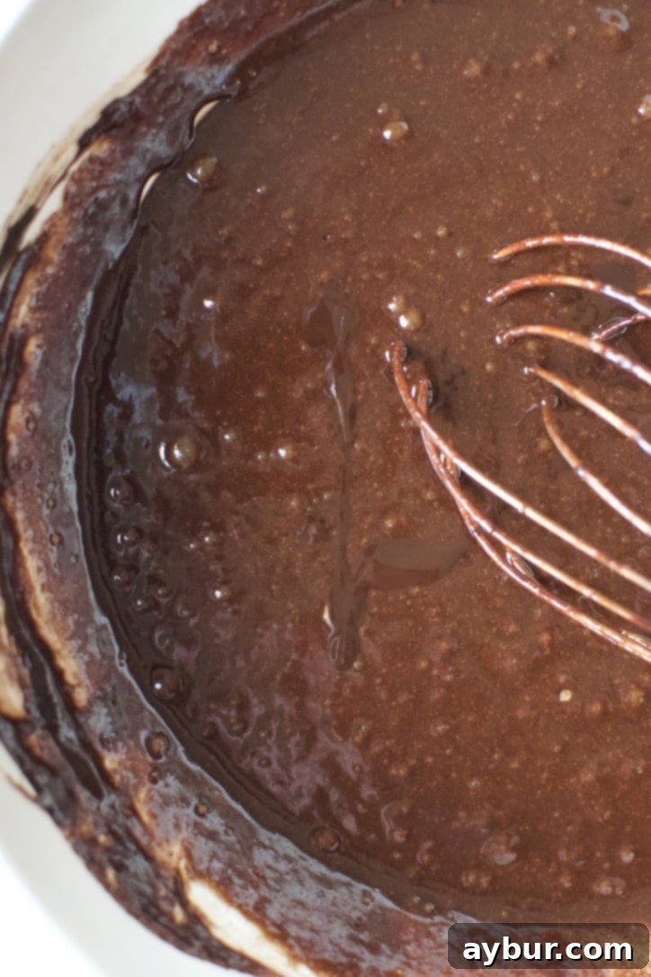 Decadent Fudgy Walnut Brownies 5 Classic brownie batter with all wet ingredients mixed together, smooth and consistent