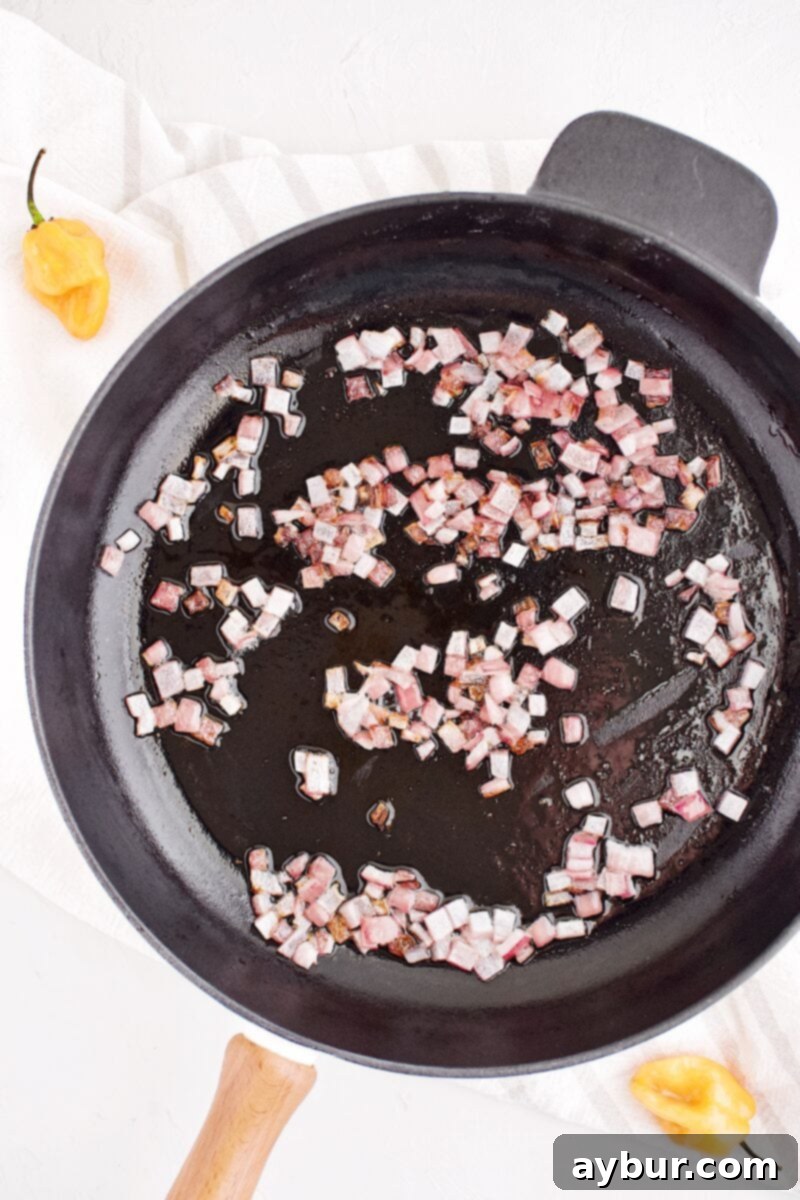 Red onions cooked in butter until translucent and fragrant