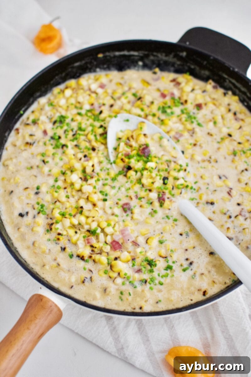 Finished Habanero Cream Corn in a bowl, ready to serve