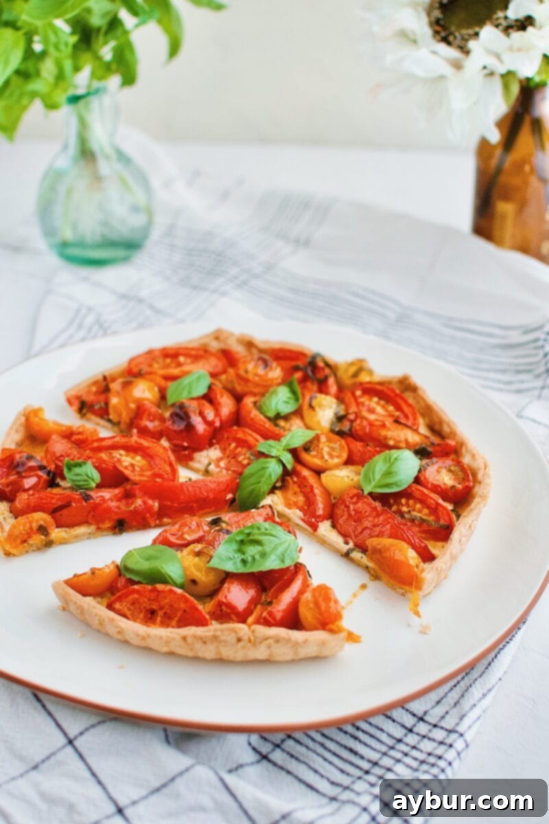 Rustic Roasted Tomato Tart 2 Roasted Tomato Tart with Parmesan Pie Crust, ready to be served