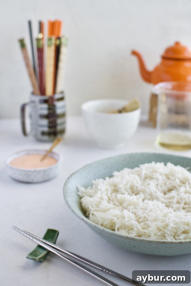 Freshly cooked sushi rice in a pot, ready for seasoning.