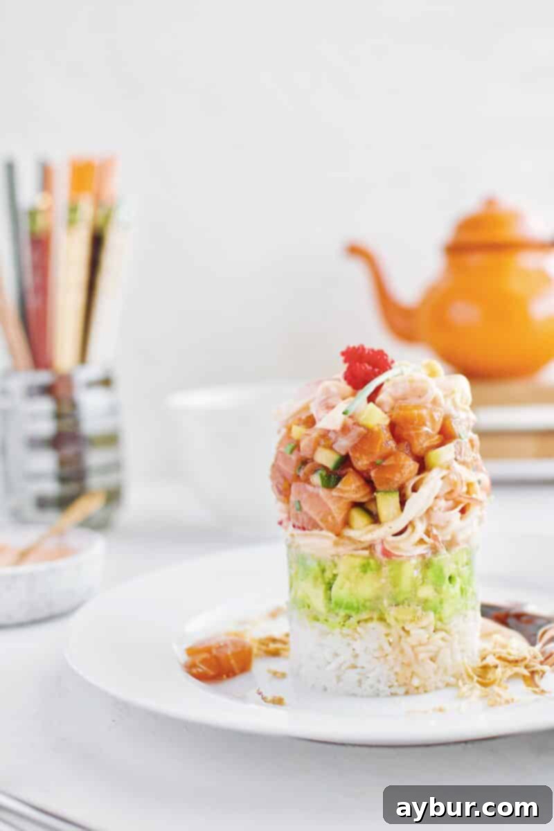 Spicy Salmon Tower recipe, offering a delicious and cost-effective alternative to tuna.