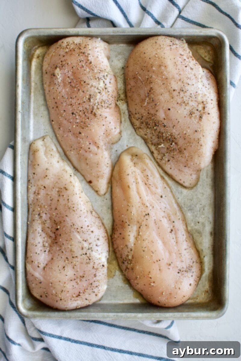 Seasoned chicken breasts waiting to be cooked