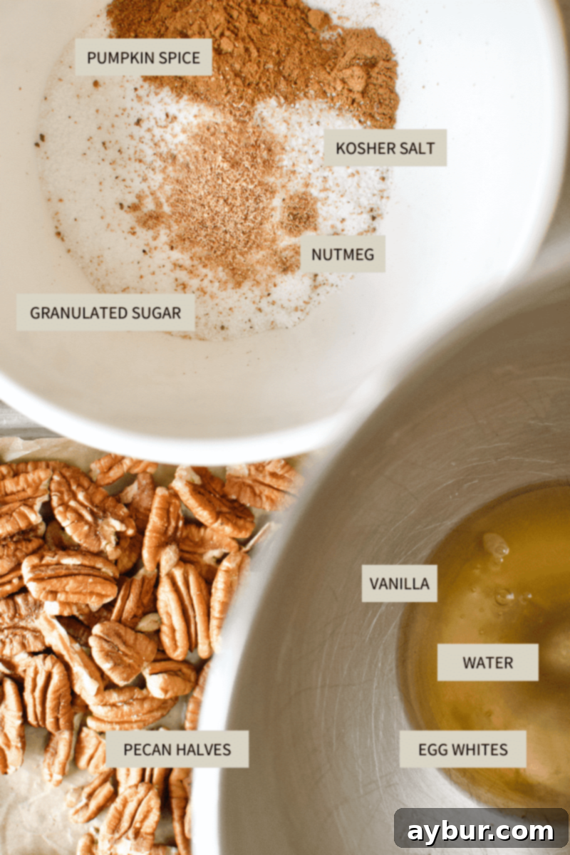 Harvest Pumpkin Spice Pecan Pralines 3 All the necessary ingredients laid out on a table for making pumpkin spice praline pecans.