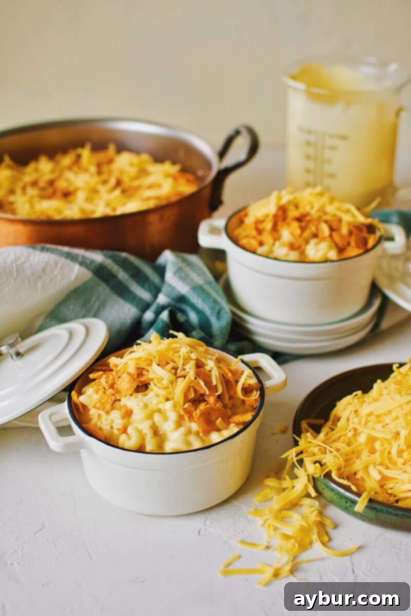 Ultimate Cheez-It Mac and Cheese 12 Cheez-It mac and cheese in mini dutch ovens topped with cheese crackers and cheddar cheese.