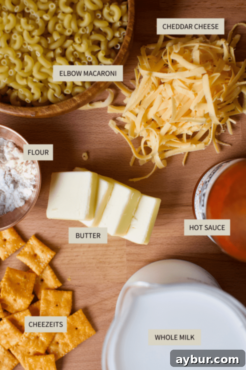 Ultimate Cheez-It Mac and Cheese 3 Ingredients for making Cheez-It mac and cheese.