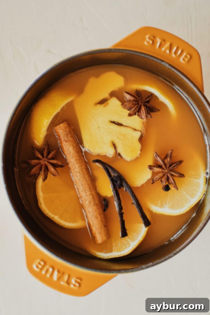 Fireside Whiskey Wassail 5 Wassail steeping in a pot.