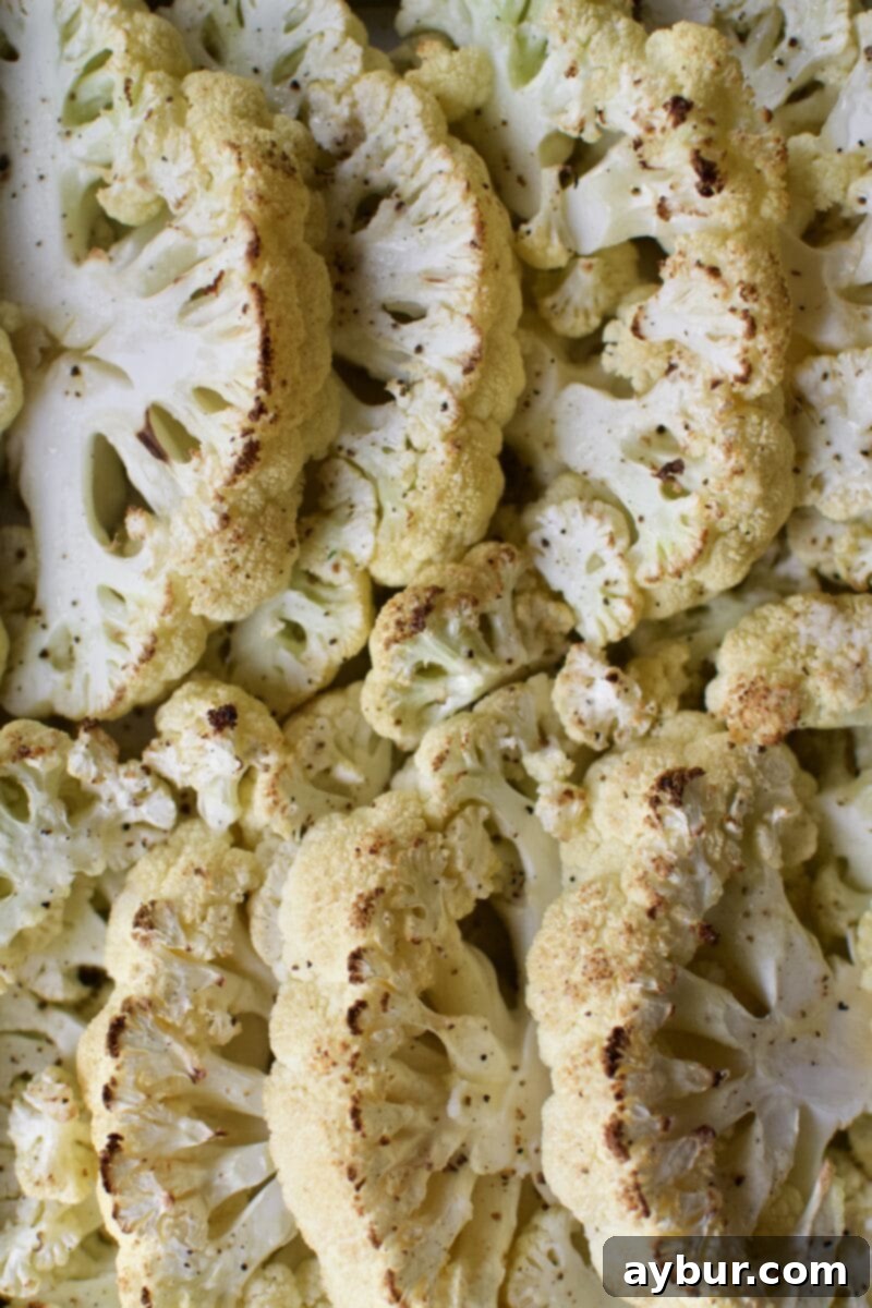 Cheesy Cauliflower and Leek Gratin 5 Roasted cauliflower with truffle salt showing slight browning.