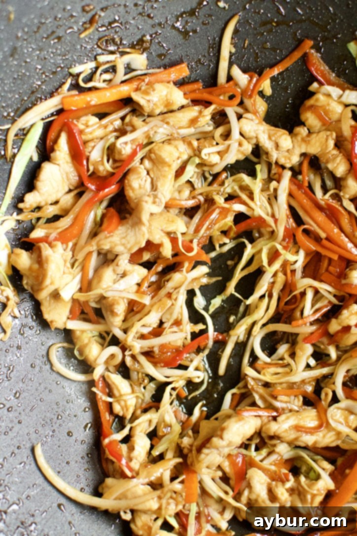 Easy Homemade Lo Mein Just Like Takeout 7 Chicken added back to the cooked vegetable in a super hot wok.