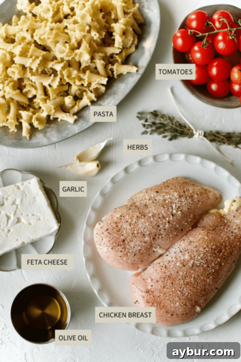 Easy Baked Feta Pasta with Chicken 3 Baked Feta Pasta Ingredients