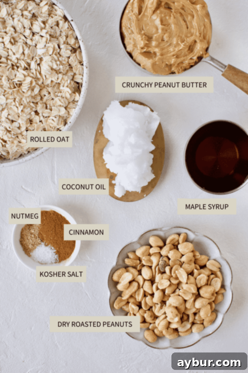 Ultimate Peanut Butter Granola Crunch 4 Ingredients needed to make Crunchy Peanut Butter Granola