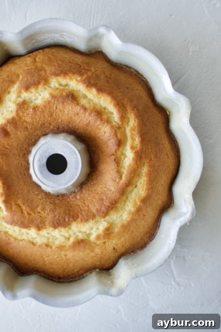 A freshly baked bundt just out of the oven.