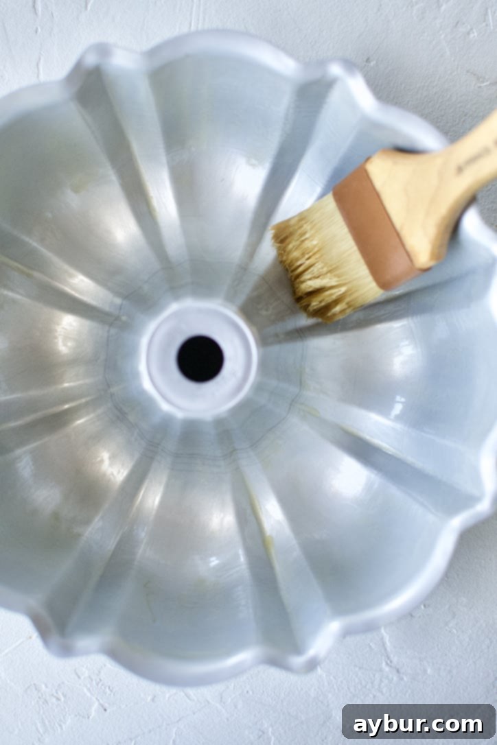 Buttering a bunt cake pan