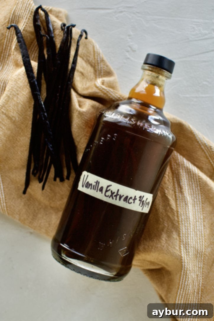 From Bean to Bottle: Homemade Vanilla Extract 9 A labeled bottle of homemade vanilla extract, showing the date it was started.