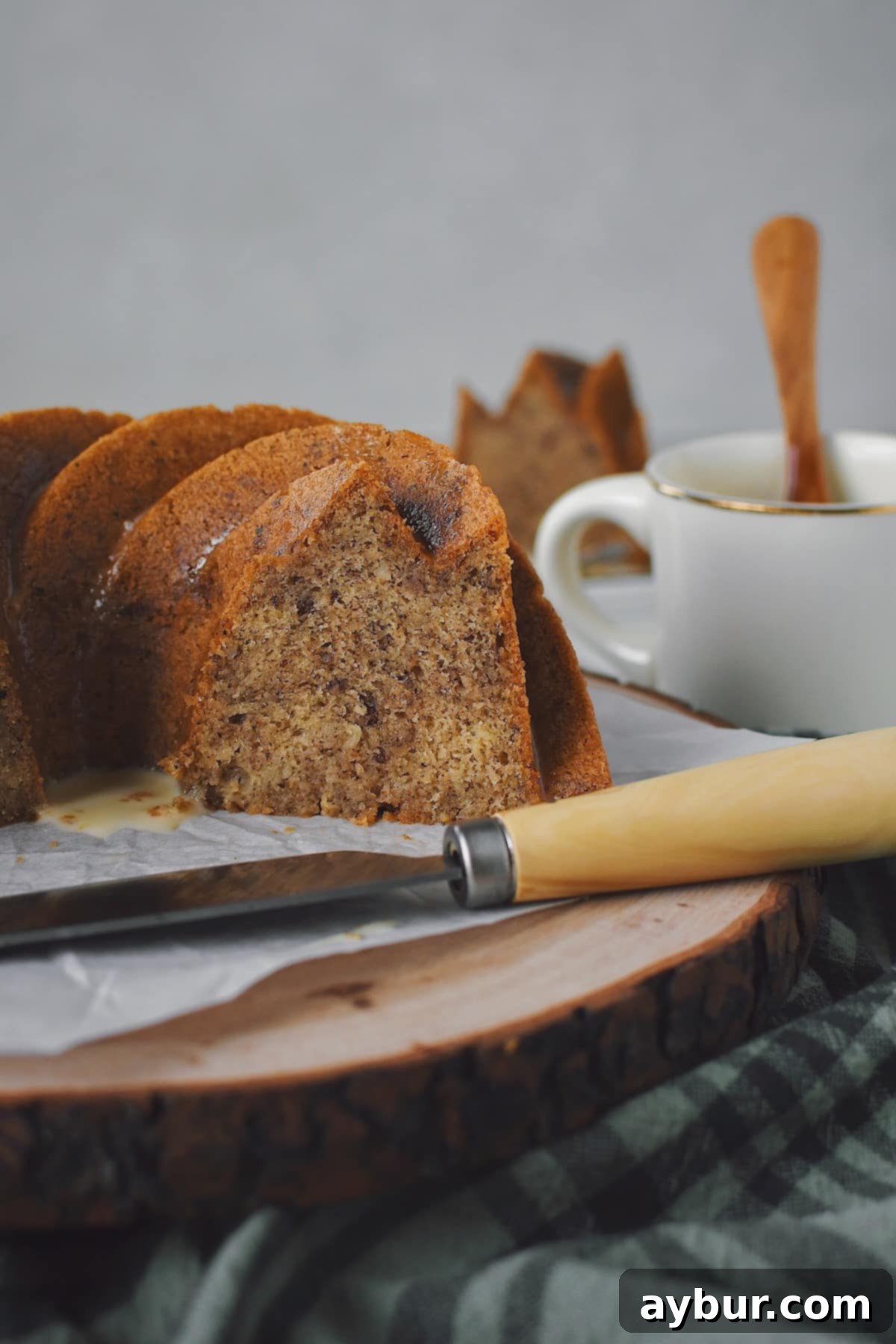 A final close-up of a slice of the Brown Butter Cake, showing its delightful texture and golden-brown crust.