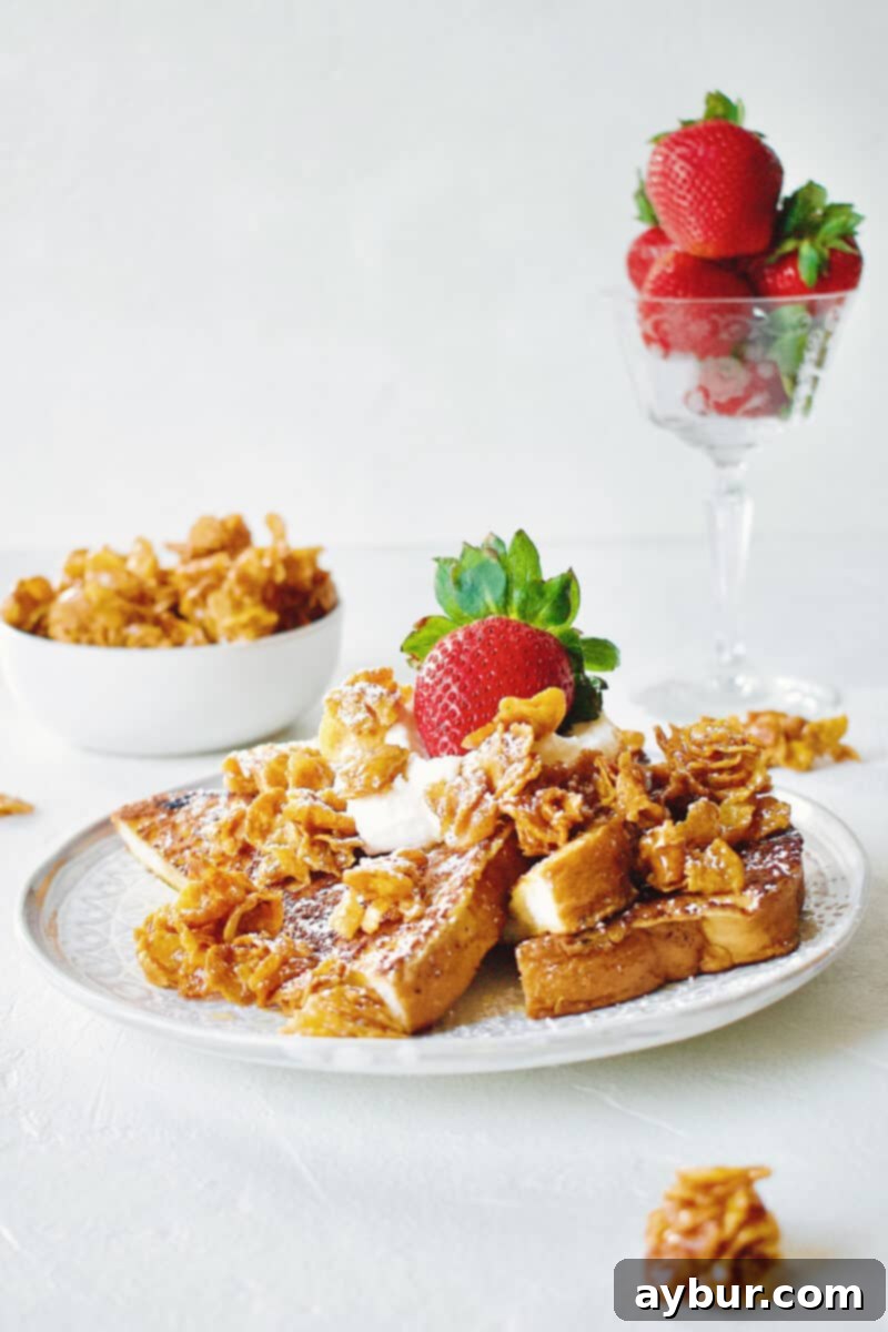 French Toast Crunch: Not Worth the Hassle 4 Freshly cooked French Toast Crunch, served on a plate with a drizzle of syrup, highlighting the texture and topping elements, prepared by KendellKreations for a review of Joanna Gaines's recipe