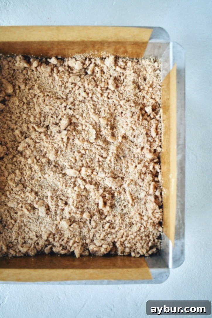 Raspberry Rhubarb Buckle before cooking, topped with streusel and ready for the oven.