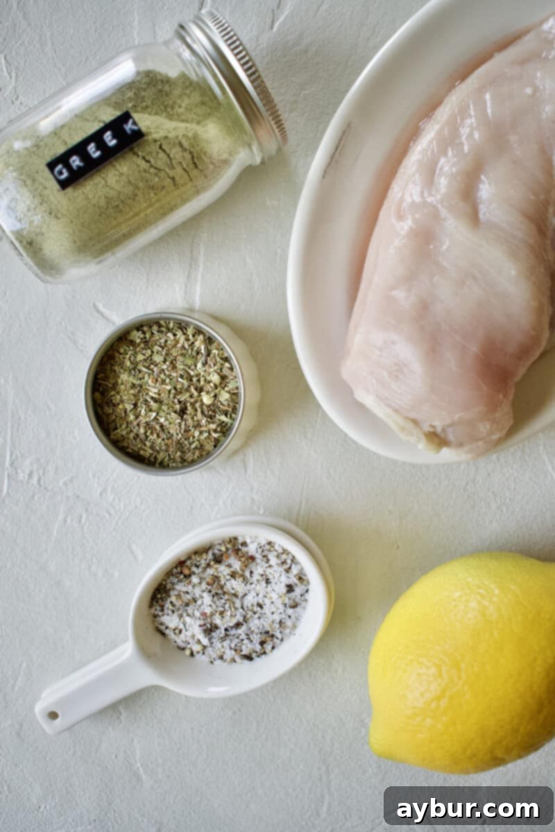 Ingredients needed to make Quick & Easy Greek Chicken.