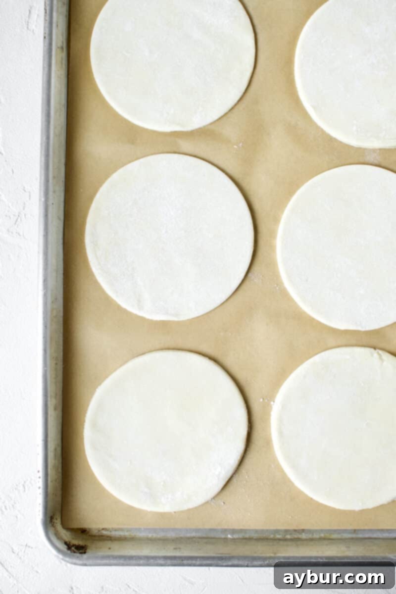 Apricot Tart 7 Pie crust cut into rounds ready to be filled with apricots for pie.