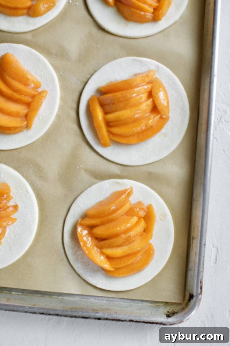 Apricot Tart 9 Pie crust rounds topped with apricot slices.