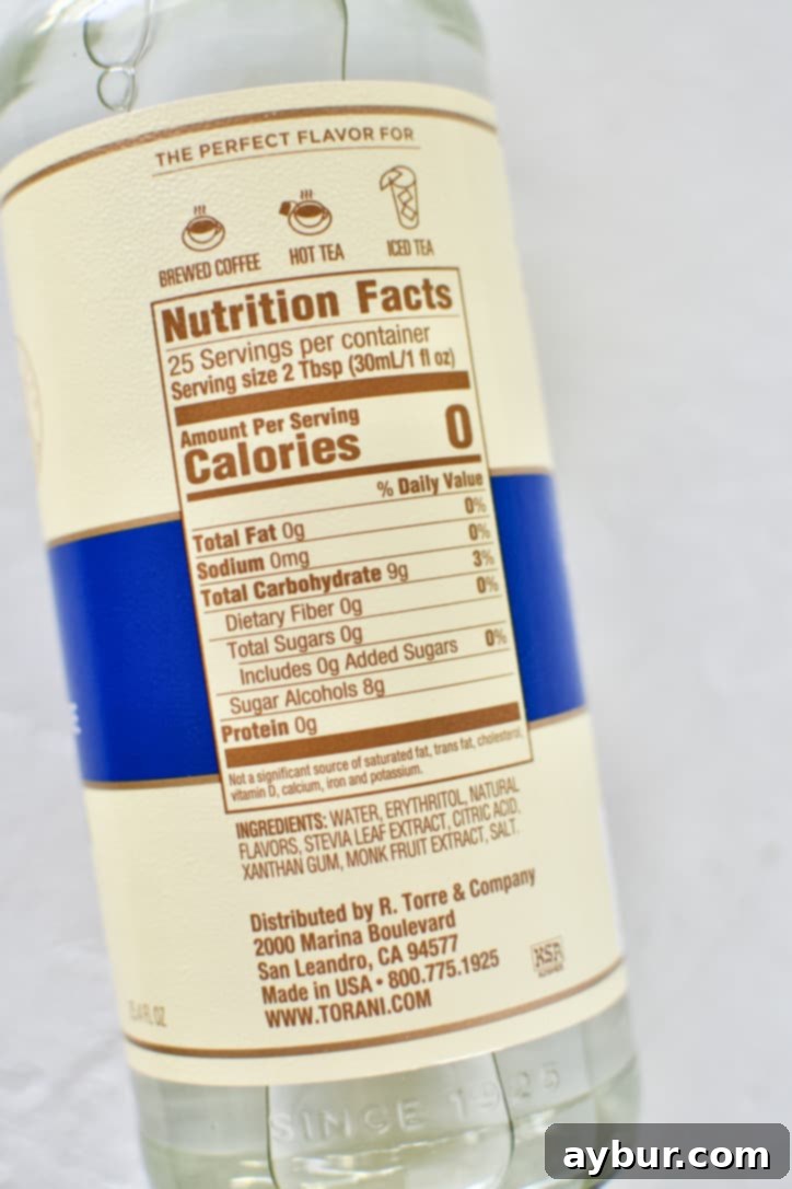 Zero Sugar Drink Sweetener Nutrition Panel.