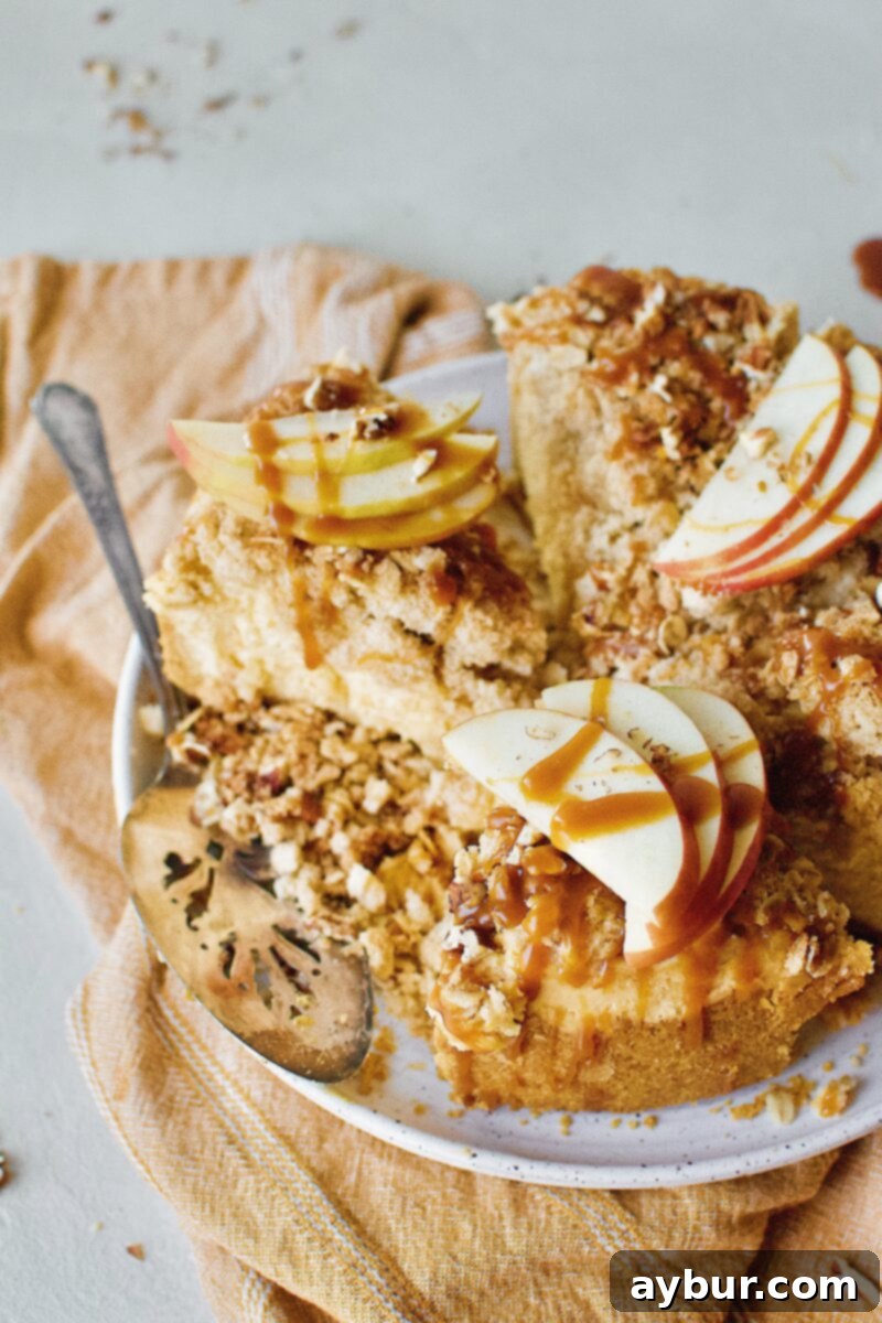 A final, enticing image of the Caramel Apple Crisp Cheesecake, highlighting its professional finish and tempting appeal.