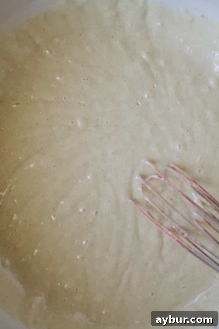 Harvest Apple Cider Donut Cake 8 The smooth and lump-free cake batter, formed after carefully whisking in all dry and wet ingredients, now ready for baking.