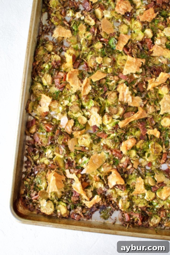 Fully roasted and crispy Brussels sprouts in the oven.