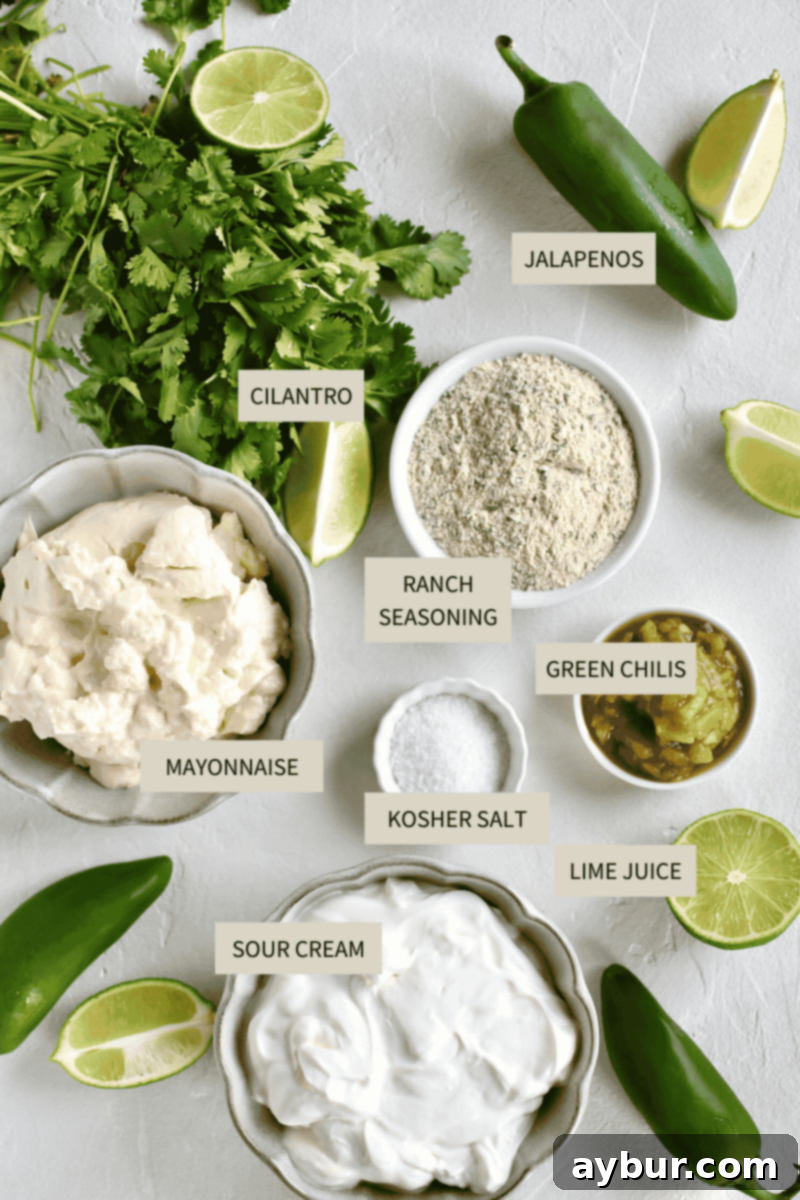 Ingredients needed to make Creamy Jalapeño Dip
