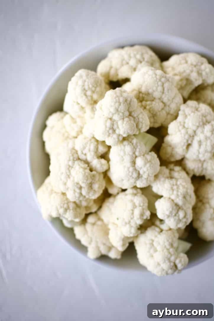 Golden Olive Oil Cauliflower 4 Raw cauliflower before cooking.
